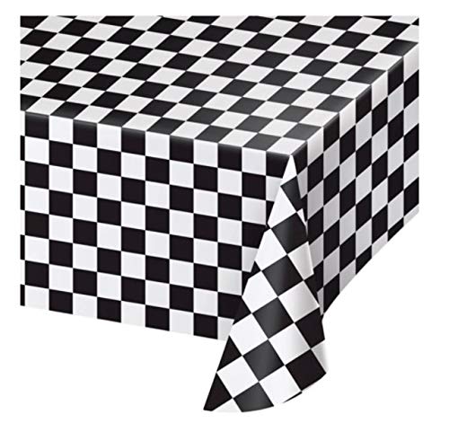 Creative Converting Plastic Banquet Table Cover, Black Check - 108x54in