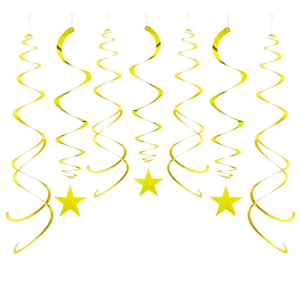 Aimtohome Party Swirl Decorations, Hanging Swirl For Ceiling Decorations, Gold With Star, Pack Of 30