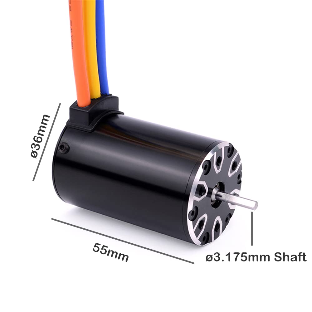 KingVal Replacement 550 4300KV Sensorless Brushless Motor Shaft 3.175mm Compatible with 1/10 RC Car
