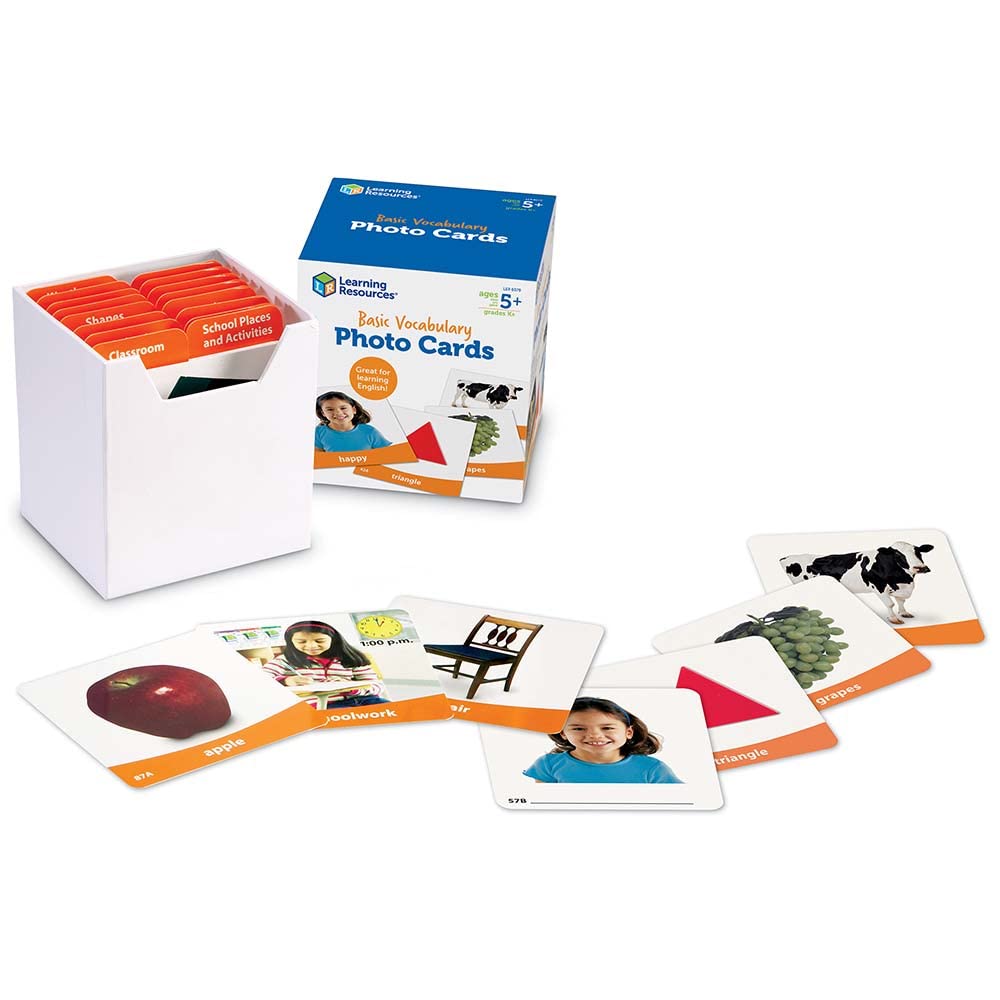 Learning Resources Basic Vocabulary Photo Cards, 156 Multicolor Cards, 3.5” Square, Educational Games for Kids, Ages 5+