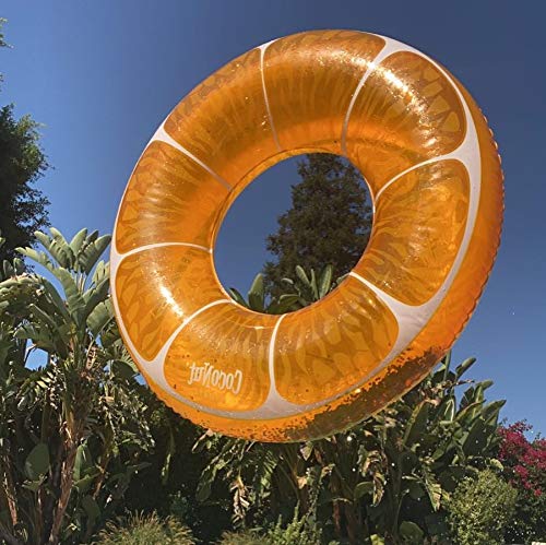 CocoNut Float Tangerine Orange Glitter Pool Float - Inflatable Ring Float - Durable Long Lasting 3.5 Foot Lounge Tube and Water