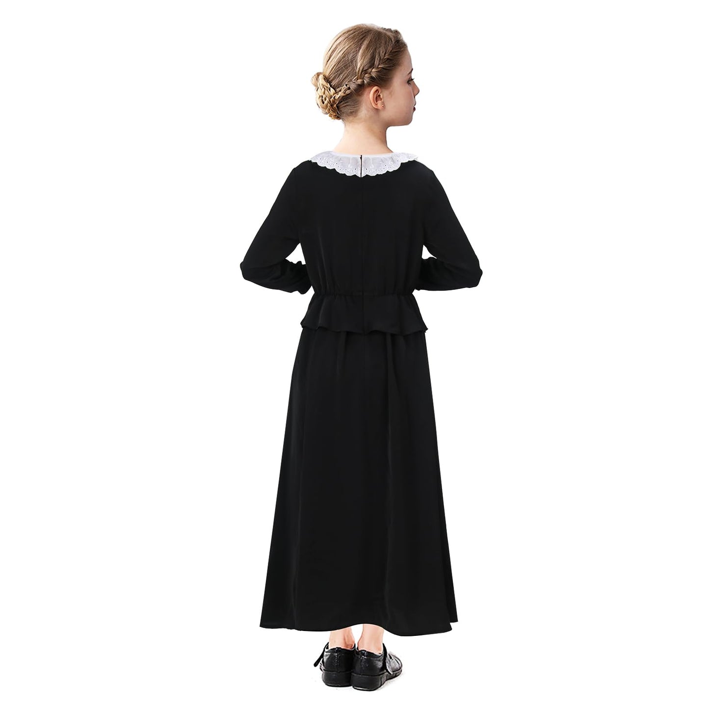 Vikidoky Kids Girl Harriet Tubman Dress Costume Ruffled Doll Collars Black Slave Button Outfit Halloween Cosplay Suit (120)