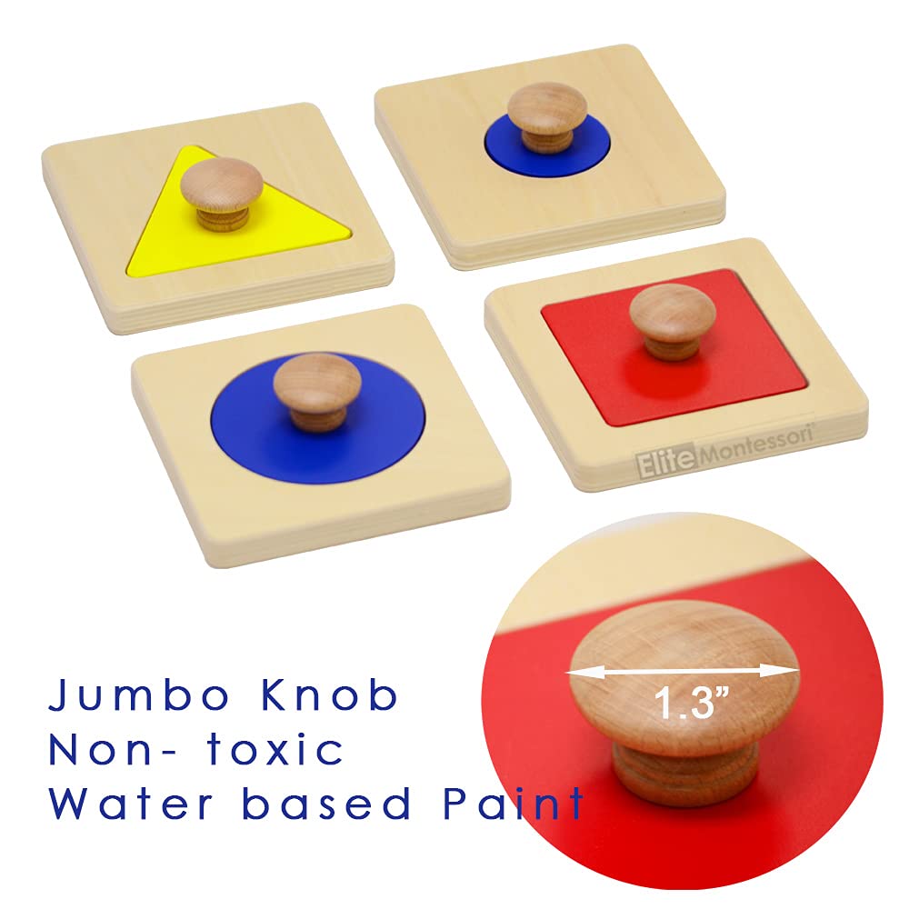 Elite Montessori Thick Single/Multiple Shape Jumbo Knob Puzzles Preschool Toddler Learning Material (Single Shape Puzzles)