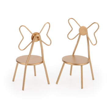Miniature Chairs Set of 2Pcs Dollhouse Furniture Bistro Chair (Pack of 2) Butterfly Backrest Designed Miniature Soldier Metal Ch