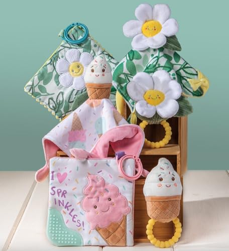 Sweet Soothie Crinkle Teether Toy With Baby Paper And Squeaker, 6 X 6-Inches, Sprinkles Ice Cream