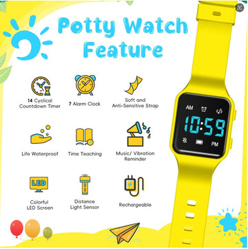 Potty Training Watch for Toddler with 14 Countdown, 7 Alarms, Music or Vibration Alerts - Waterproof Toddler Toilet Trainer for