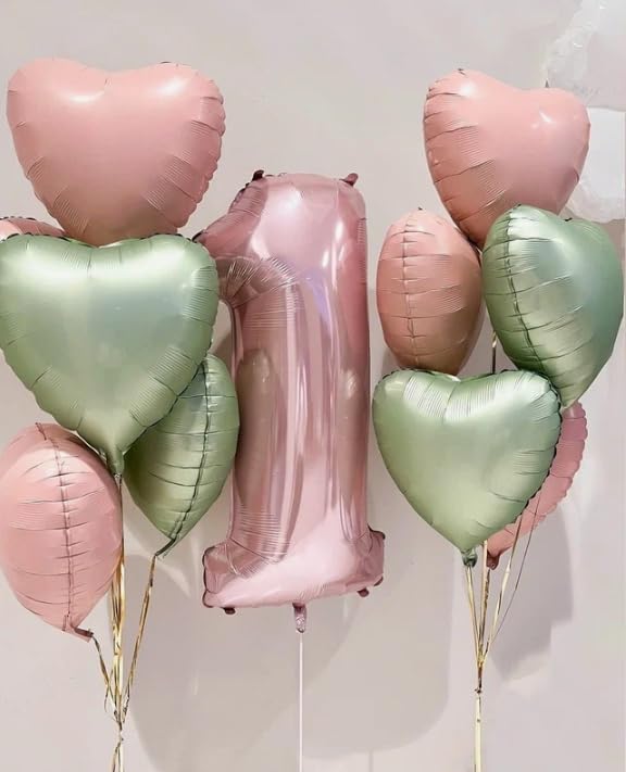 Sage Green Heart Balloon, 10Pcs Green Foil Heart Balloons, 18Inch Olive Green Heart Shape Balloons For Helium Birthday Party Dec