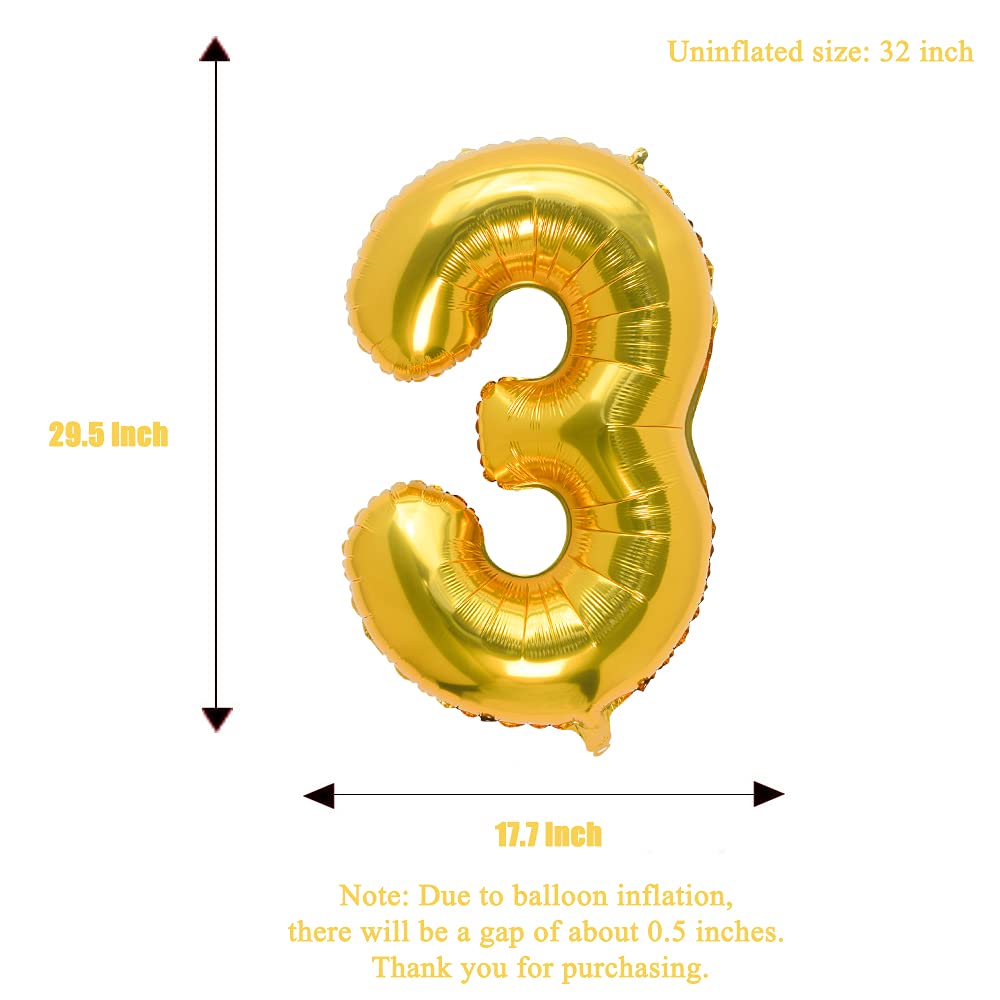 32 Inch Gold Number 3 Balloons Foil Ballon Digital Birthday Party Decoration Supplies (Gold Number 3 Balloon)