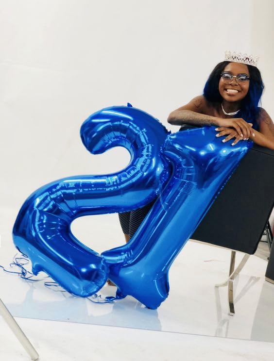 21 Balloon Number, Metallic Blue Number 21St Birthday Balloons 40 Inch, 21 Or 12 Years Old Metallic Blue Birthday Decorations Fo