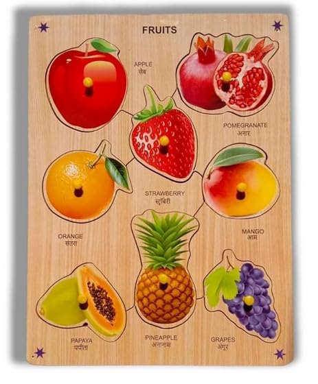 Wooden Fruit Puzzle Picture Board with Peg Knobs Pack of 2