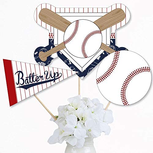 Big Dot Of Happiness Batter Up - Baseball - Baby Shower Or Birthday Party Centerpiece Sticks - Table Toppers - Set Of 15