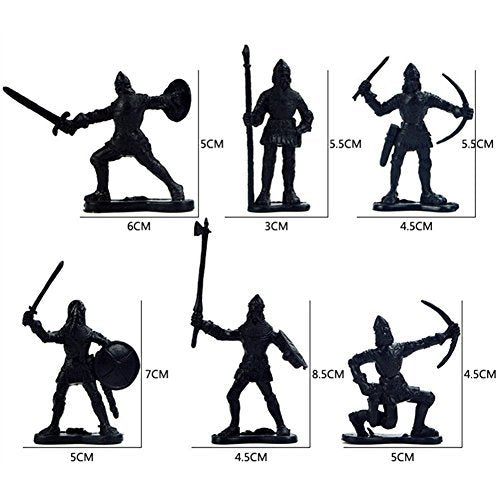 60 Pcs/Lot Sliver Black Warriors Medieval Soldiers Military Figures Toy Archaic Soldiers Middle Ages Knights