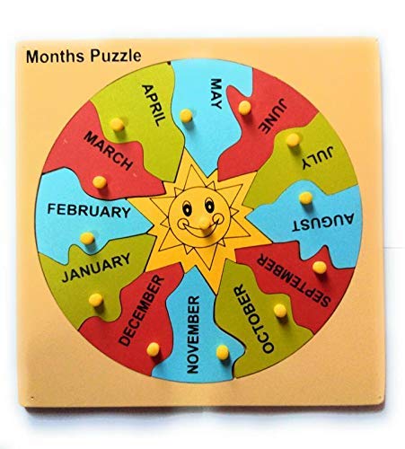 Futurez Key Wooden Months Name Multicolour Kids Jigsaw Puzzle Tray Game, Educational Learning Toy for Children