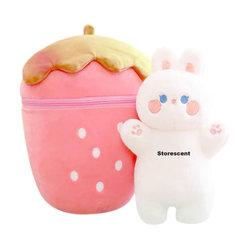 Storescent Hidden Fruit Bunny Soft Toys For Kids, Stuffed Animal Plush Soft Toys For Boys And Girls | Medium, Cute Rabbit Strawb