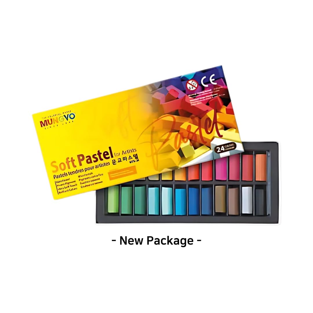 Mungyo Non-Toxic Square Soft Pastel Set - 24 Vivid Colors, Easy Blend for Artists, Short Length for Fine Detail - 27mm x 8mm Sti