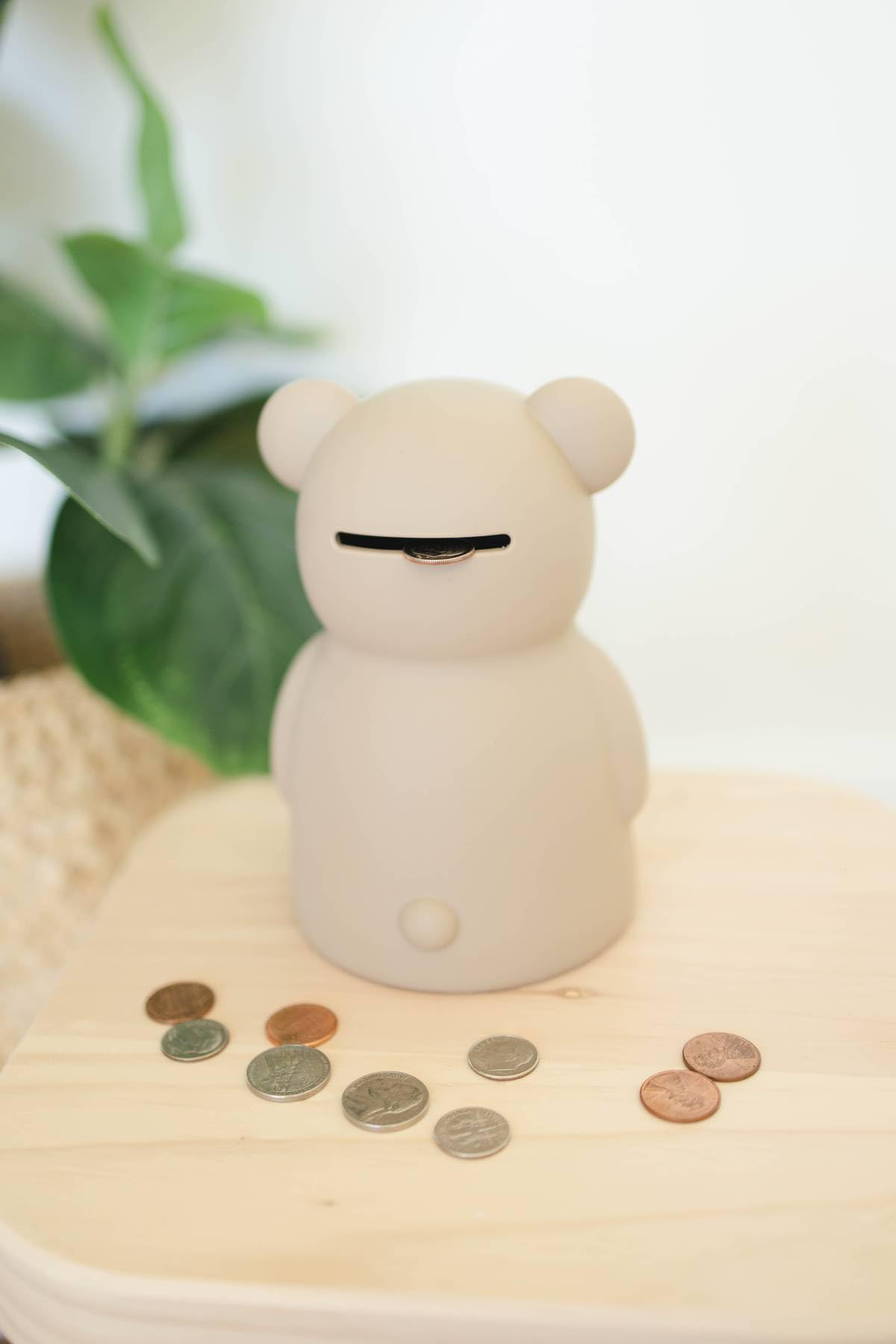 Neutral Silicone Teddy Bear Coin Bank for Kids  Baby  and Toddler. Unbreakable Piggy Bank for Kids -Nursery Decor - Durable Money Bank Gift for Children