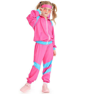Jeleuon Boys Girls Retro Hip Hop 80S Tracksuit Costume Dance Sportswear Top Pants Sets Outfit Colorblock Windbreaker Sets S
