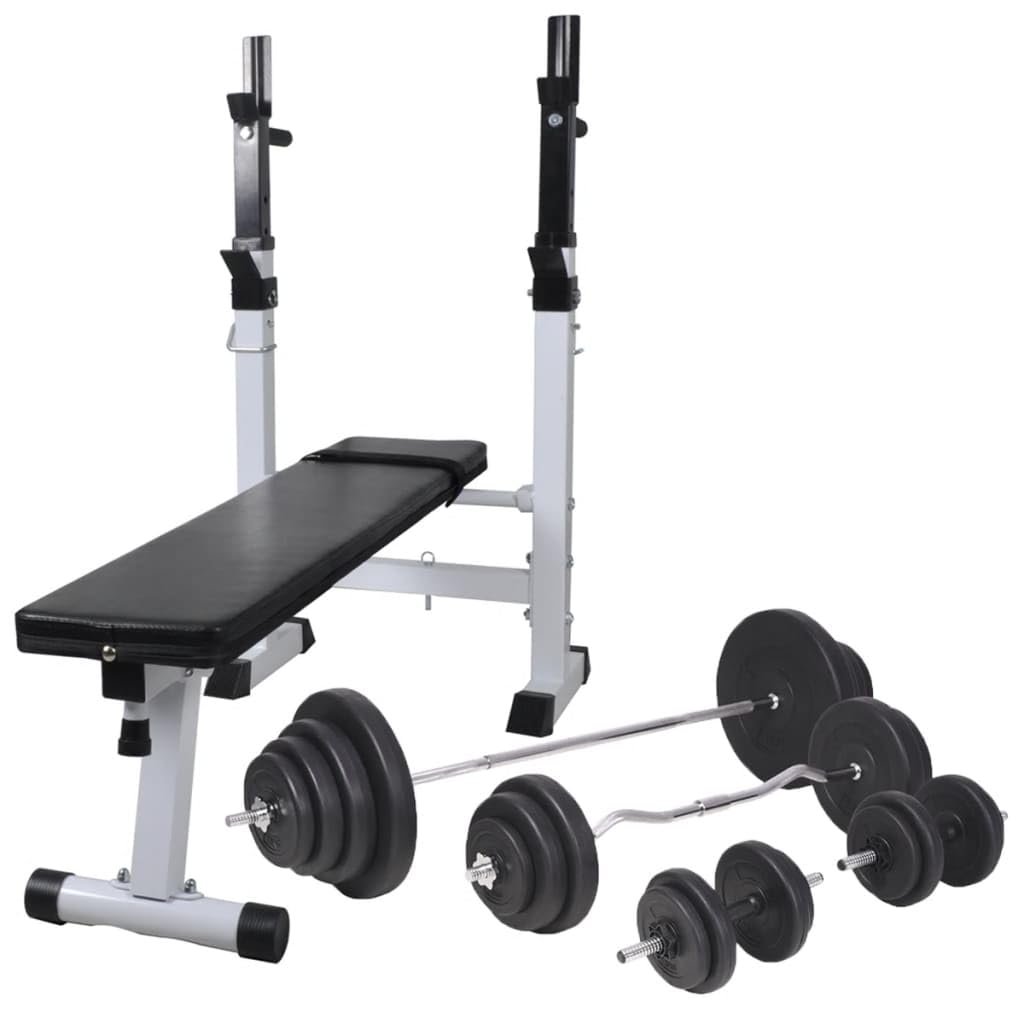 vidaXL Adjustable Workout Bench with Weight Rack, Barbell and Dumbbell Set, Steel Frame, Cotton-Padded Cushion, Black