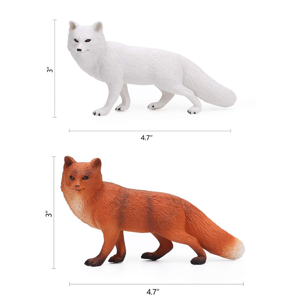 Uandme Fox Toy Figures Set Includes Arctic Fox & Red Foxes Figurines Cake Toppers (7 Foxes)