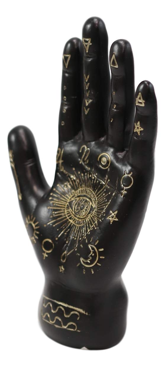 Ebros Gift Ancient Mystical Psychic Fortune Teller Chirology Palmistry Hand Palm With Lines And Symbols Figurine Decor Witchcraft Spiritual Divinity Statue For Palmists Readers (Black)