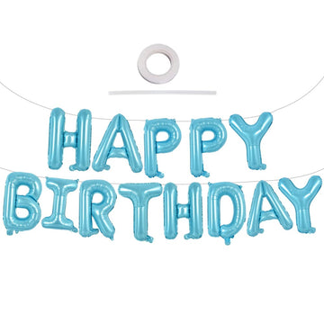 Toniful Light Blue Happy Birthday Balloons Banner, 16 Inch Mylar Foil Letters Sign Bunting Reusable Ecofriendly Material For Gir
