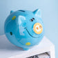 Fovshng Ceramic Piggy Bank For Boys Cute Coin Bank For Kids Birthday Gift Piggy Banks Blue (5X5X4Inch)