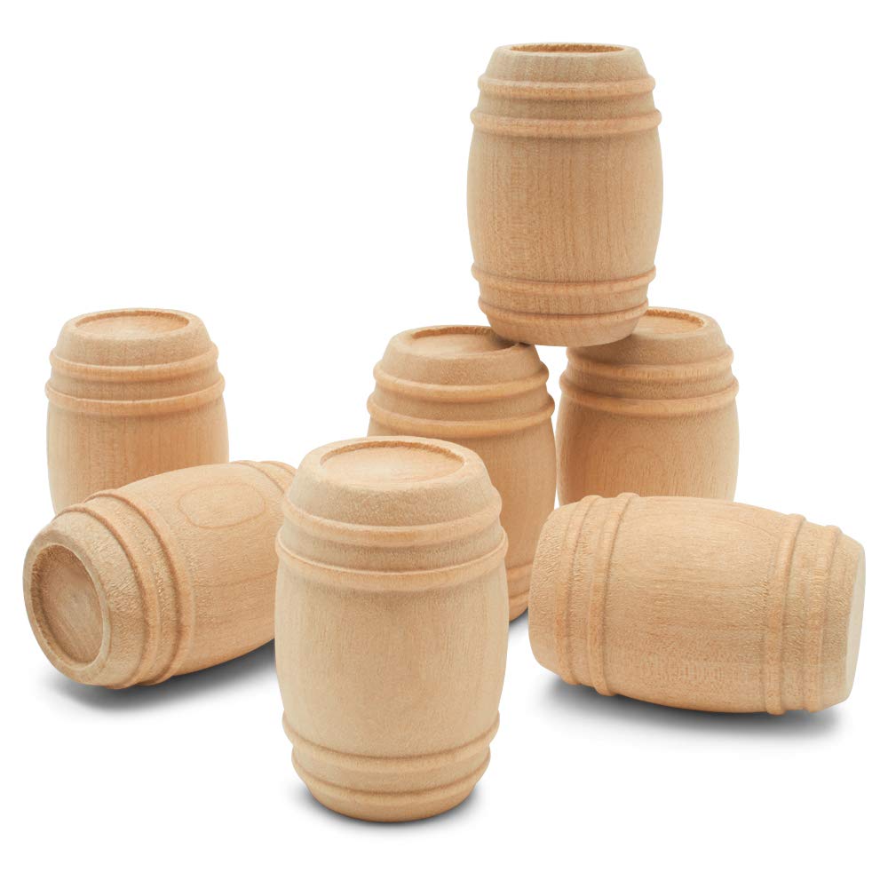 Wooden Pickle Barrel 1-5/8 Inch, Pack of 25, Small Unfinished Cargo Drums, Perfect for Miniatures, Scale Models, Mini Train Maki