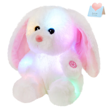 Bstaofy 8'' Easter Light Up White Bunny Soft Plush Toy Led Rabbit Lop Ear Night Light Stuffed Animals Easter Birthday Valentines