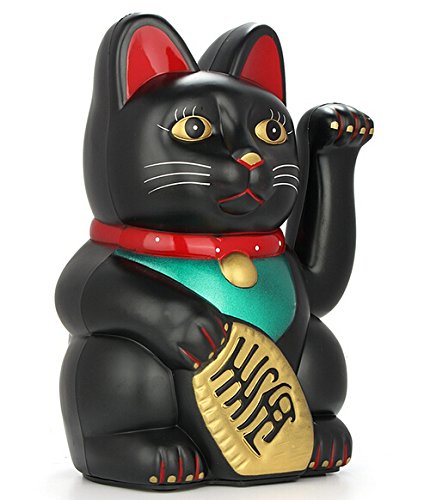 Eigramset Monkey King Feng Shui Lucky Cats Lucky Beckoning Waving Wealth Cat Maneki Neko 6' Tall Black,Gold,Mk9904