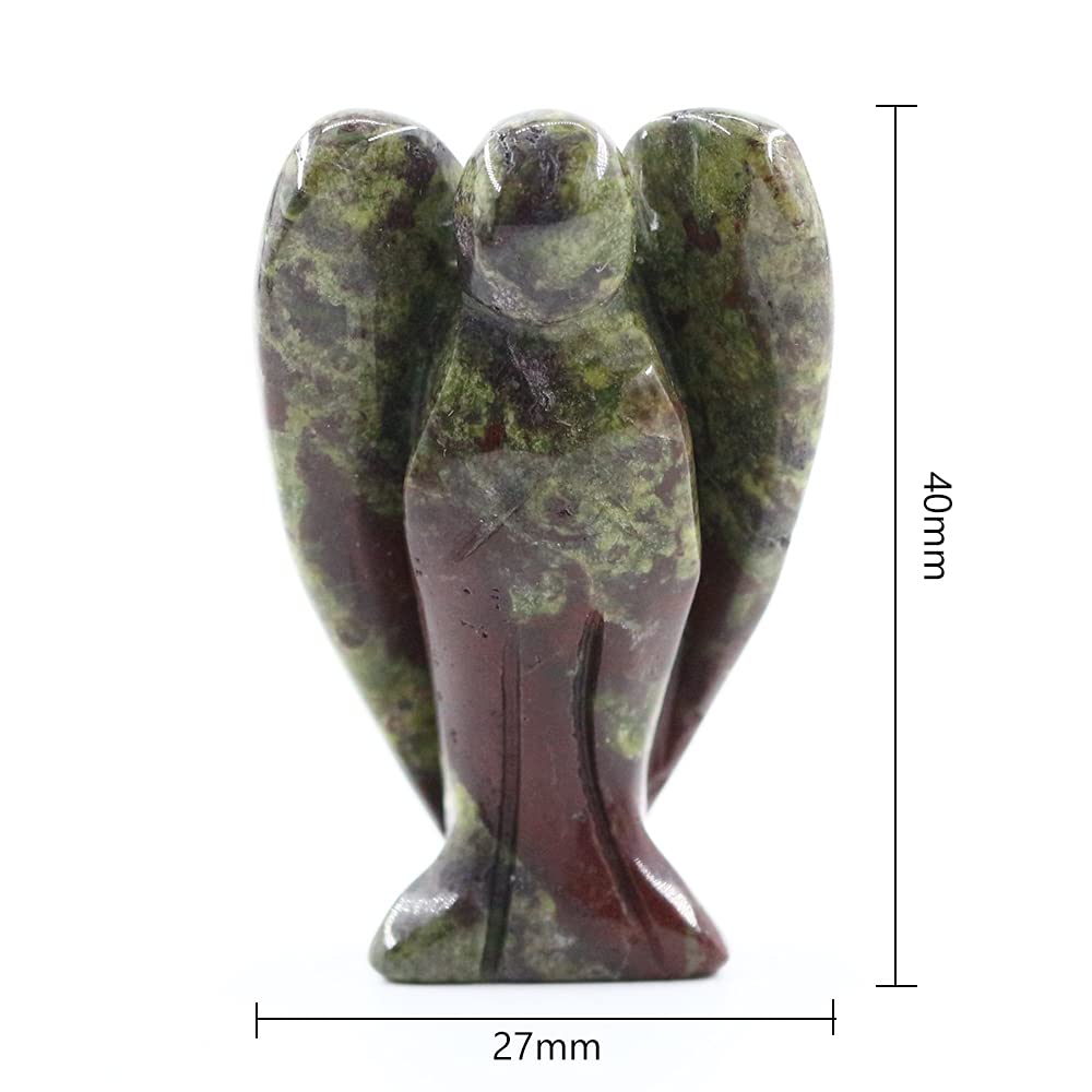 Ouubuuy Dragon Bloodstone Crystal Angel Figurines Statues 4 pcs Natural Gemstone Carved Pocket Guardian Angel 1.5 inch for Heali
