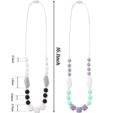 Qimgic 2Pcs Baby Teething Necklace For Mom To Wear, Babies Nursing Necklaces For Kids, Sensory Teether Toys For Toddlers Childre