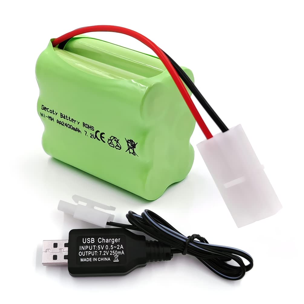 Gecoty 7.2V Ni-MH AA Rechargeable Battery Pack with Tamiya Plug for RC Trucks, Boats, Tanks - 2400mAh Model tech06