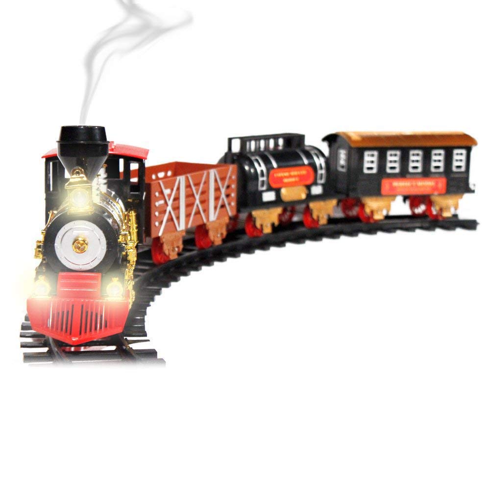 Large Classic Holiday Christmas Tree Train Set With Sounds Lights Smoke For Around Under The Christmas Tree