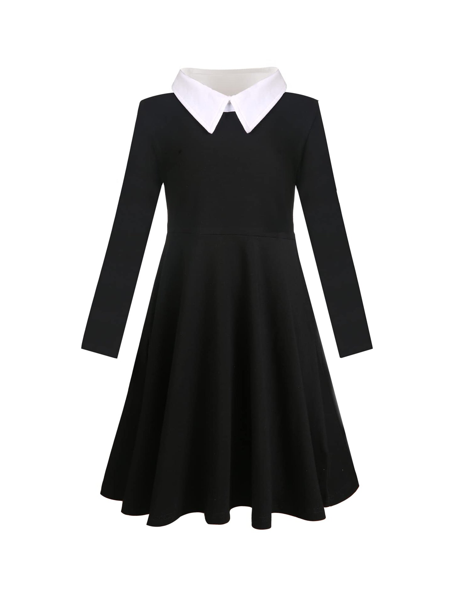 Jorssar Girls Black Halloween Peter Pan Collar Dress Clothes Kids Cotton Long Sleeve Twirly Dress Size 10 12 Years Old