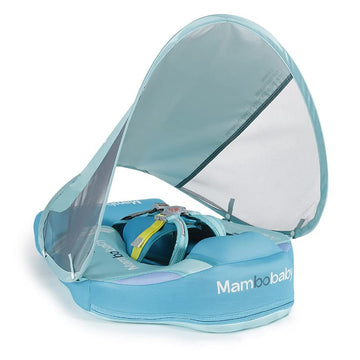 Luckclubtojoy Mambobaby Float with Canopy UPF 50+, Solid Non Inflatable Baby Pool Float with Tail, Infant Waist Swim Ring Swim T