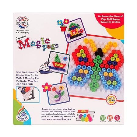 Toyxiity Mall Junior Magic Pegs Creative Art Toy Set  Colorful Pegboard Diy Picture Creation Kit For Kids | Reusable Fun Learni