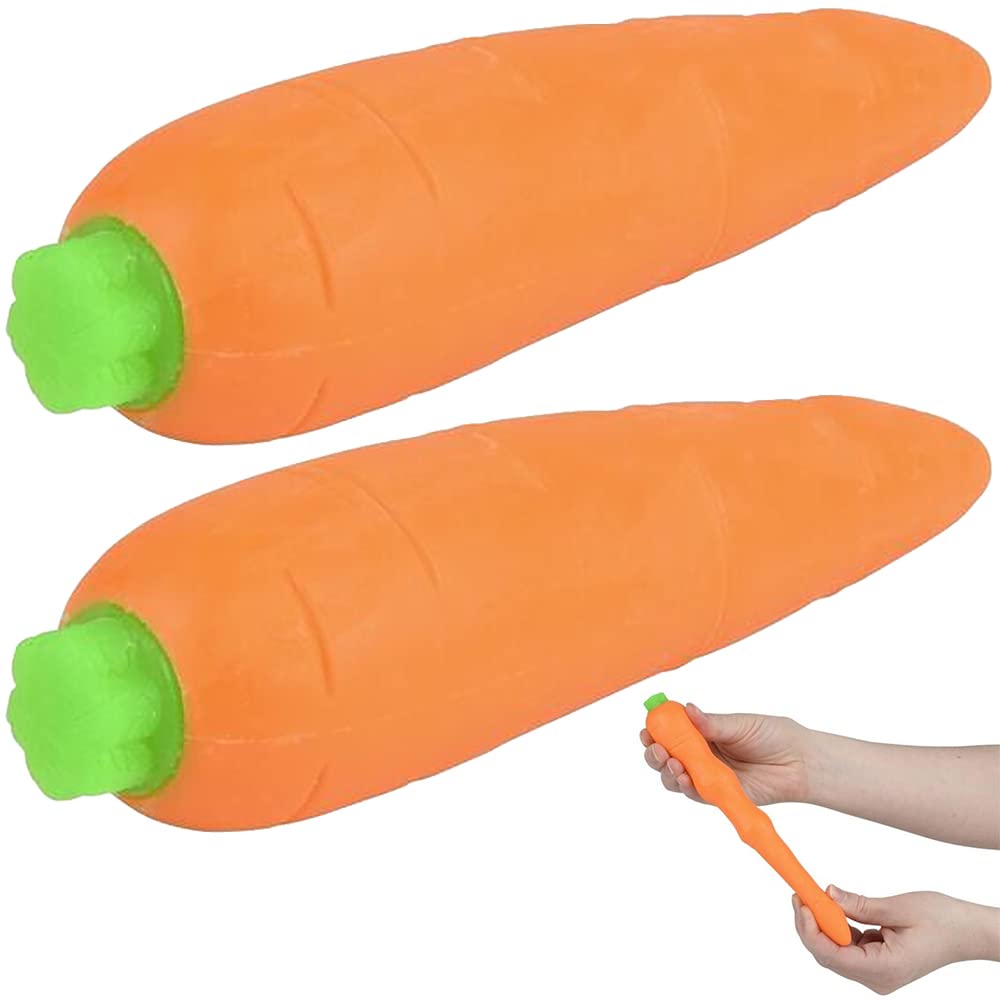 Artcreativity Stretchy Carrot Toys For Kids, Set Of 2, Stress Relief Fidget Sensory Toys For Autistic Children, Anxiety, And Adhd, Squeeze Toys Party Favors And Pretend Food Toys, Goodie Bag Fillers