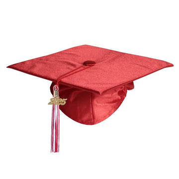 Happy Graduates Preschool And Kindergarten Red Shiny Graduation Cap And Tassel With 2025 Charm Set, Kindergarten Graduation Cap