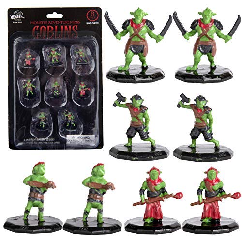 8 Painted Fantasy Goblin Mini Figures- All Unique Designs- 1 Hex-Sized Compatible with DND Dungeons and Dragons & Pathfinder and