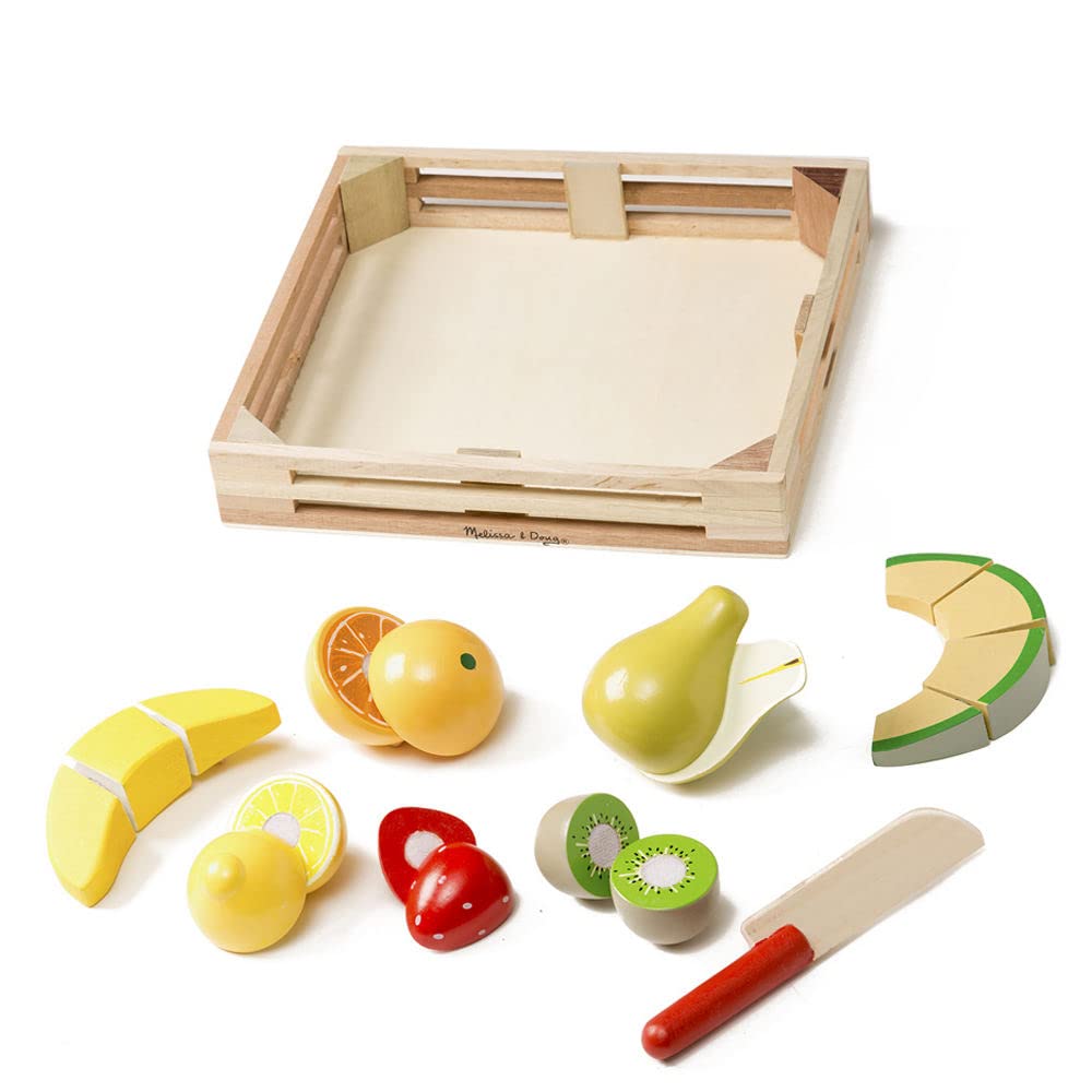 Cutting Fruit Set (18pcs): Wooden Play Food Set & 1 Melissa & Doug Scratch Art Mini-Pad Bundle (40211)