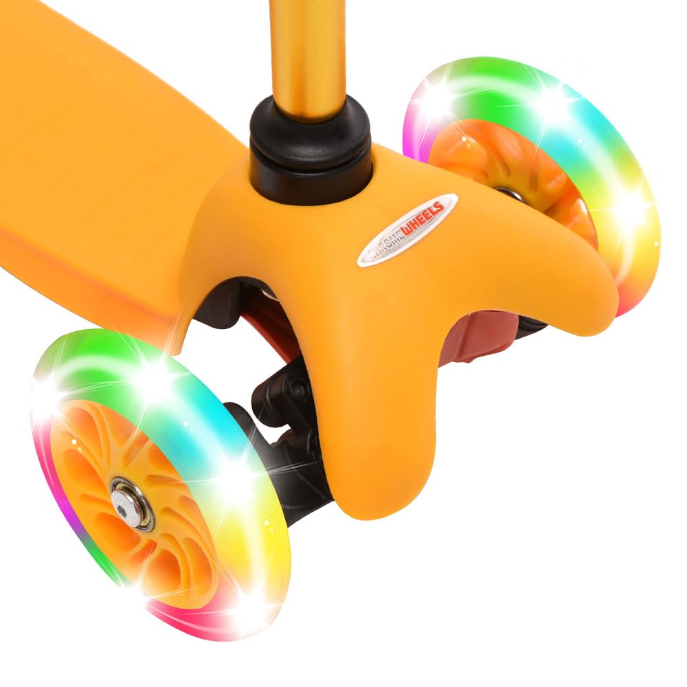 Chromewheels Scooter For Kids, Deluxe 3 Wheel Scooter For Toddlers 4 Adjustable Height Glider With Kick Scooters, Lean To Steer With Led Flashing Light For Ages 3-6 Girls Boys, Yellow