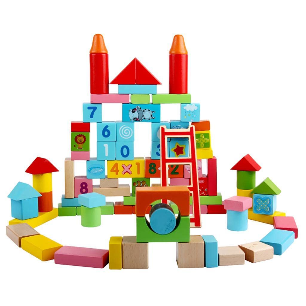 Calandis Child 100Pc Wooden Building Blocks Kids Construction Toy Bricks Set Creative