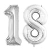 GOER Jumbo 42 Inch Number 18 Balloons for 18th Birthday, Silver Foil, Party Decorations