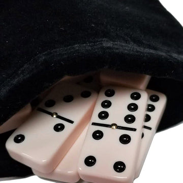 Marion Domino Double Six 6 Creamy Blush Tiles Jumbo Tournament Professional Size With Spinners In Black Elegant Velvet Bag