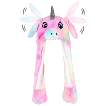 Ear Moving Jumping Hats Animal Plush Earflaps Movable dancing Ear Hat Cap for Halloween Easter Christmas Novelty Party(Unicorn, 