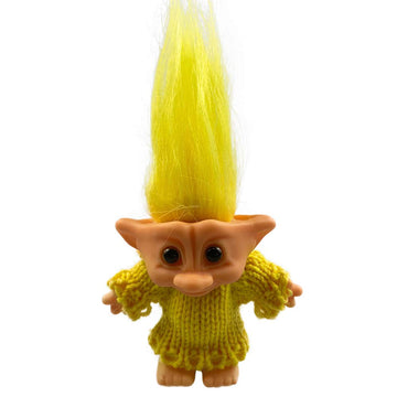 Lucky Troll Dolls,Cute Vintage Troll Dolls Chromatic Adorable For Collections, School Project, Arts And Crafts, Party Favors With Wool Clothes. (Yellow)