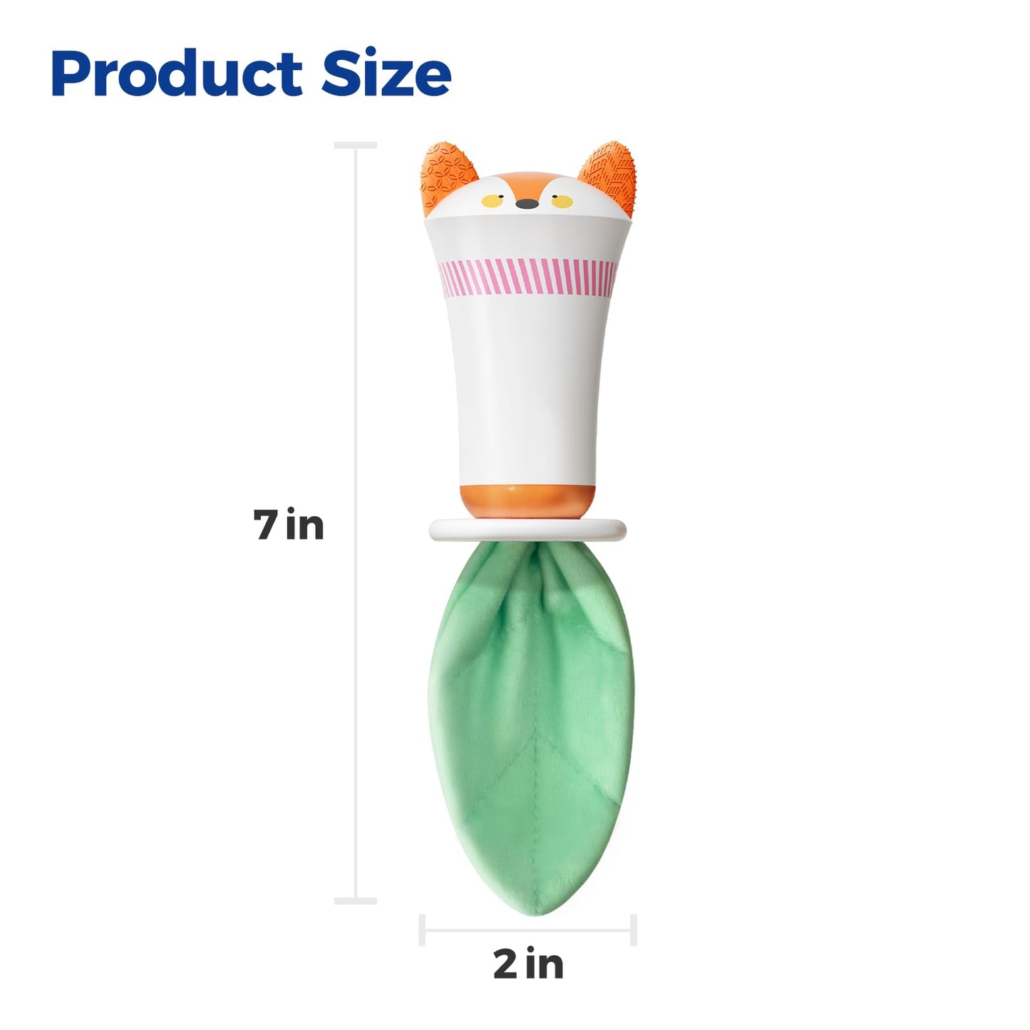 Evoceler Baby Rattles Shaker Toy - Fox with Tinkle Sounds & Green Fabric Tail, Silicone Soft Infant Tummy Time Toys with Texture