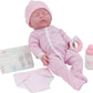 Original 17' La Newborn By Jc Toys - Realistic Washable All Vinyl Closed Eye Sleeping Baby Doll- Pink Gift Set , Blue