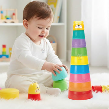 Storio 2-In-1 Build Up Beakers Stacking & Nesting Cups Toy For Kids | 9 Pcs Multicolour Educational Beach Sand & Water Activity 