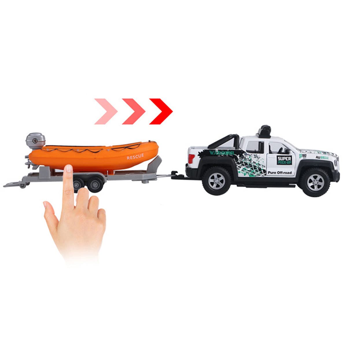 Pickup Truck Trailer Towing Speed Boat 2 in 1 Playset Diecast Model Car Metal Pull Back Toy Cars 1/36 SUV Vehicle Outdoor Sandbo
